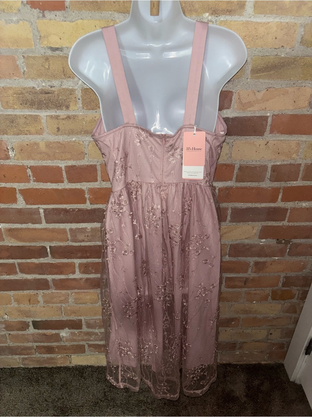 JJ’s House Pink Blush Lace Midi Dress Sweetheart Neckline Homecoming Formal New - Picture 6 of 8